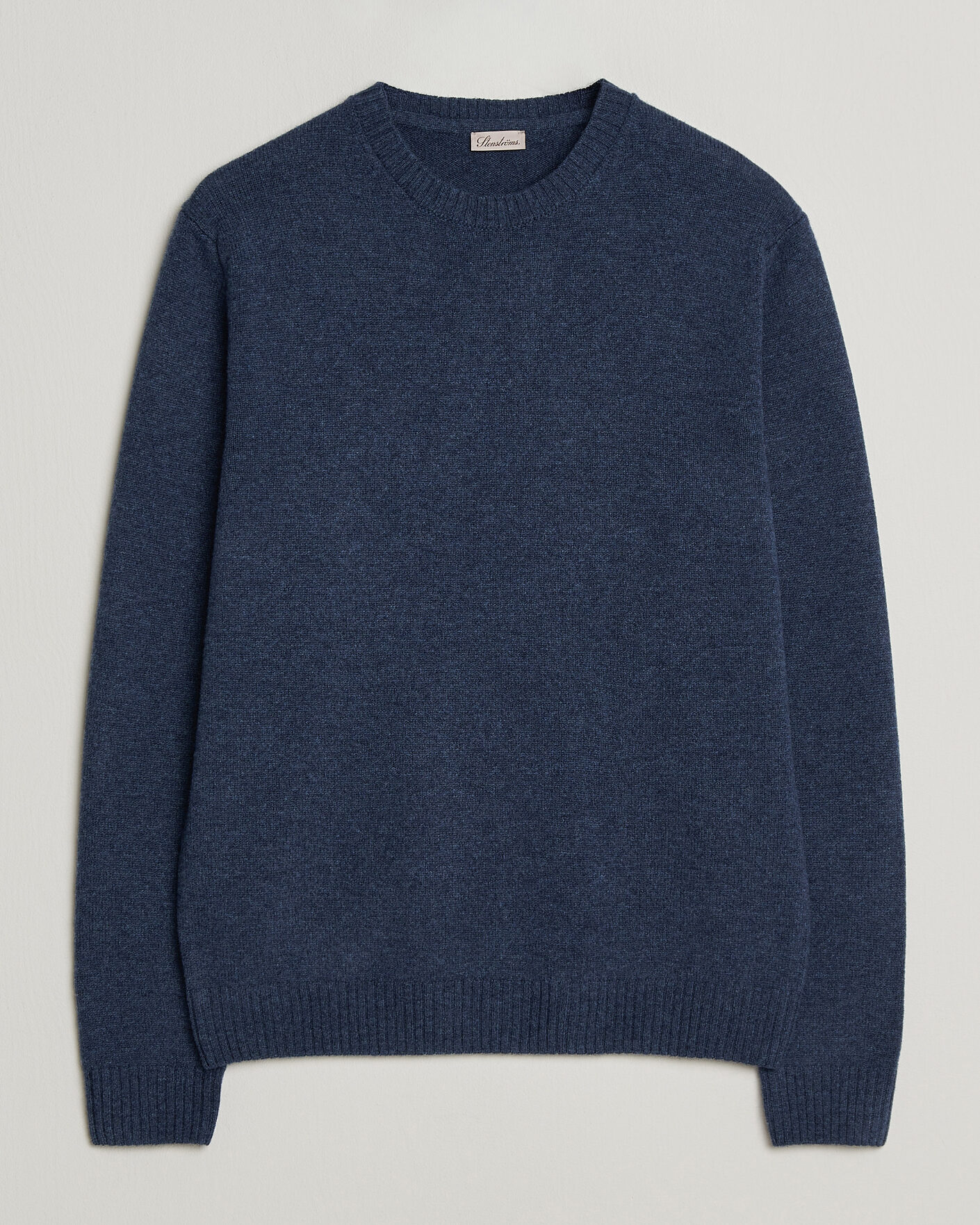 Men | Sweaters & Knitwear | Stenströms | Knitted Lambswool Crew Neck Indigo Melange