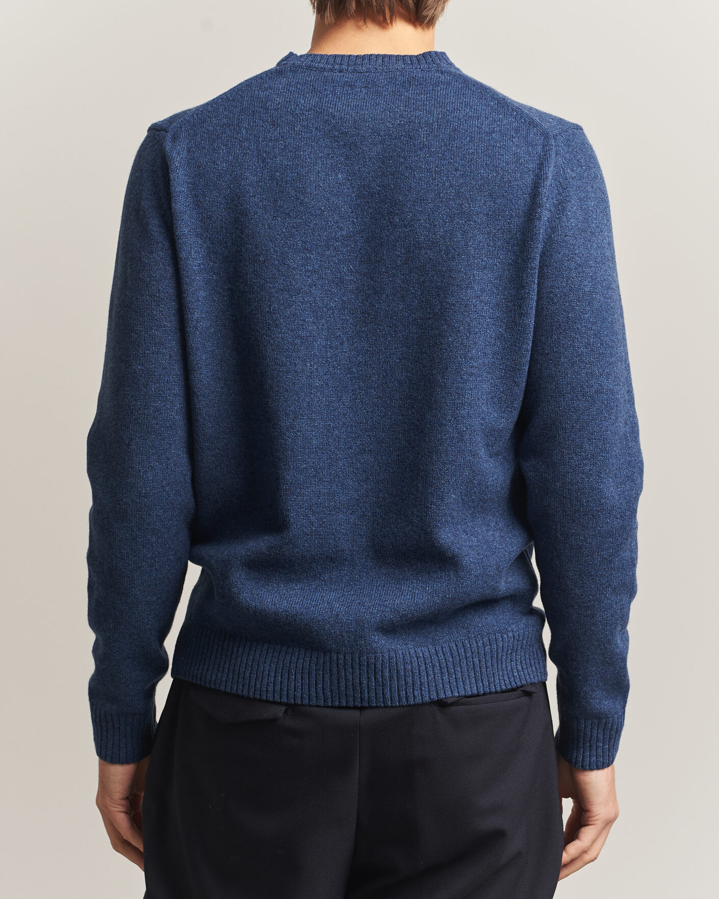 Men | Sweaters & Knitwear | Stenströms | Knitted Lambswool Crew Neck Indigo Melange