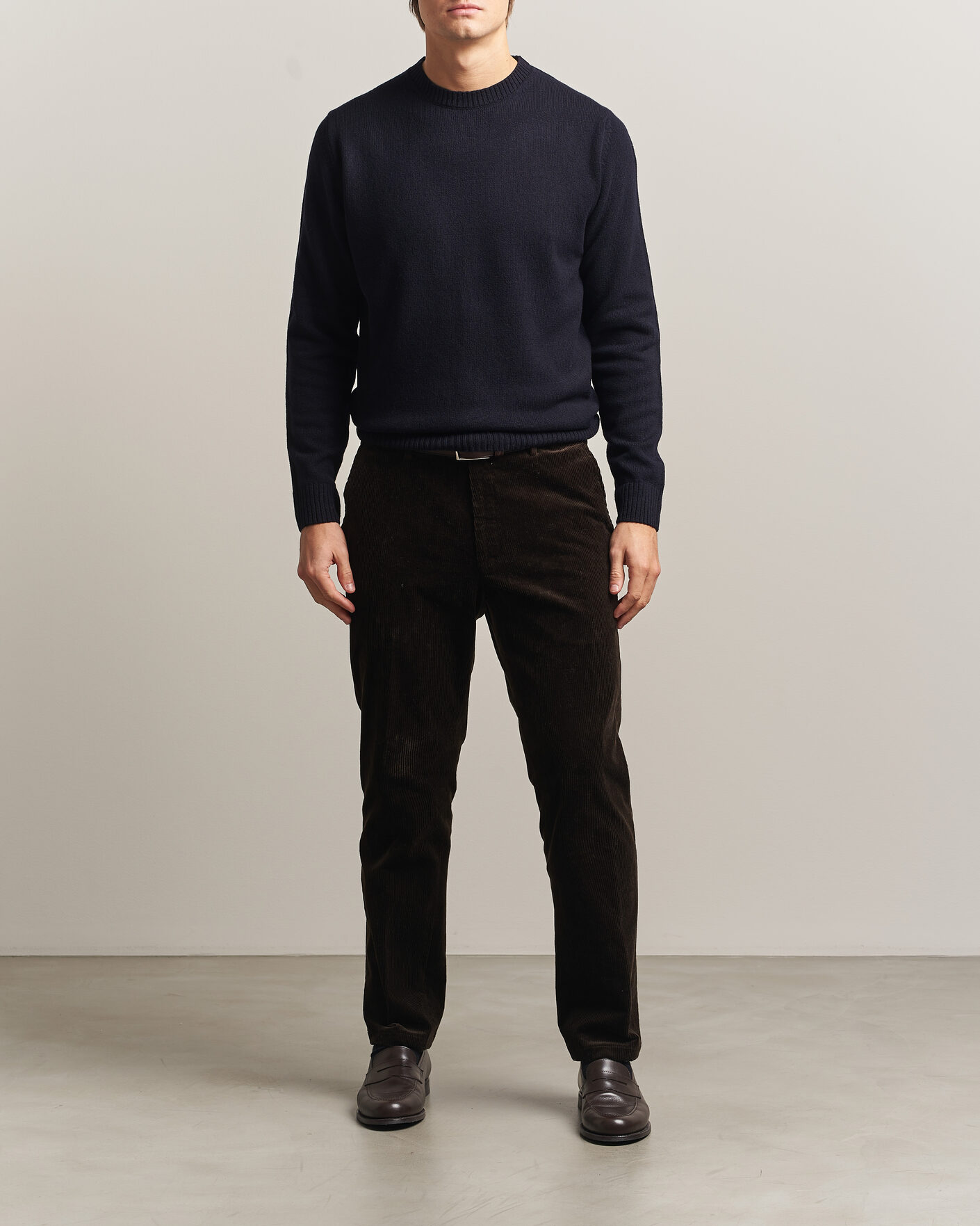 Men | Sweaters & Knitwear | Stenströms | Knitted Lambswool Crew Neck Dark Navy