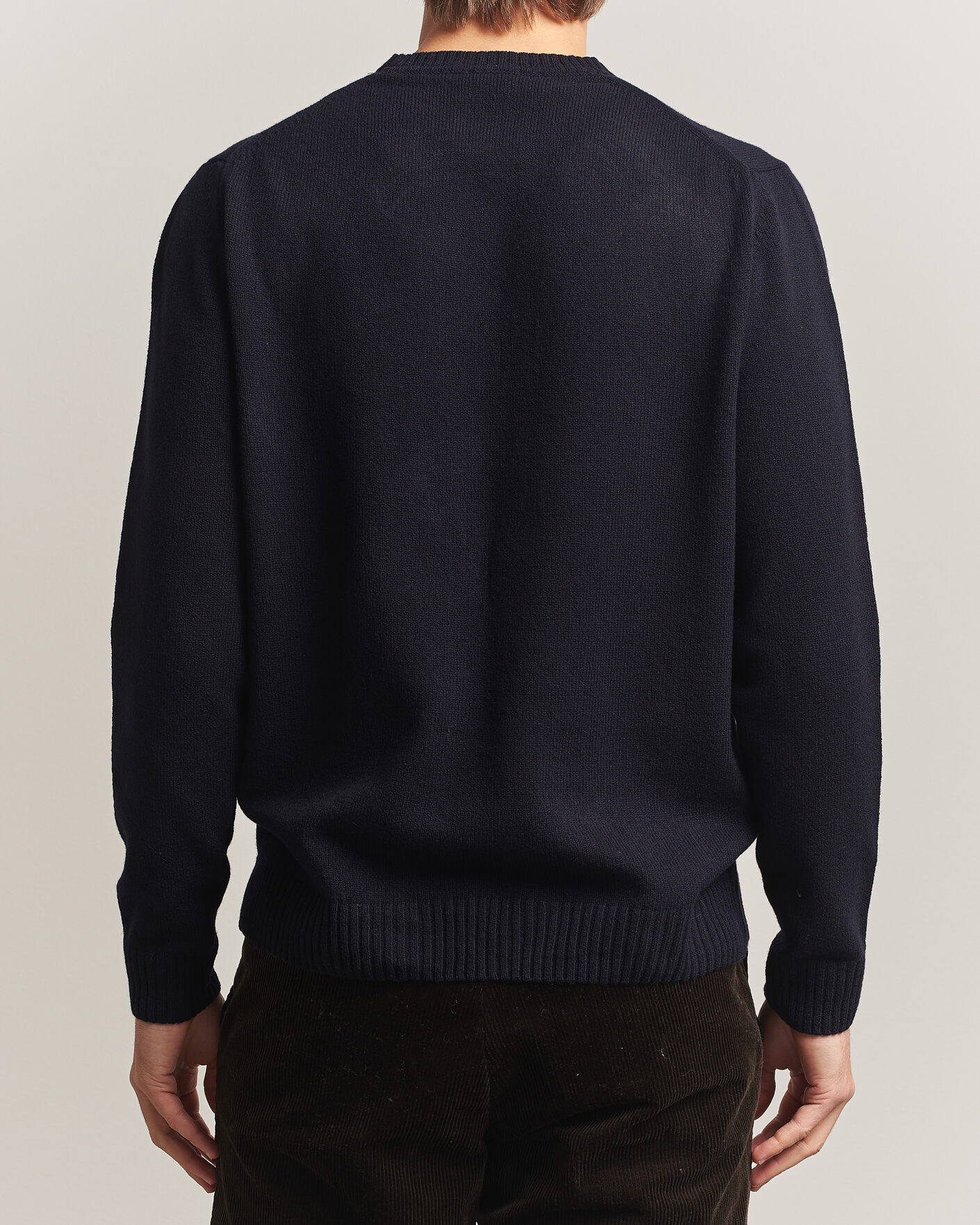 Men | Sweaters & Knitwear | Stenströms | Knitted Lambswool Crew Neck Dark Navy