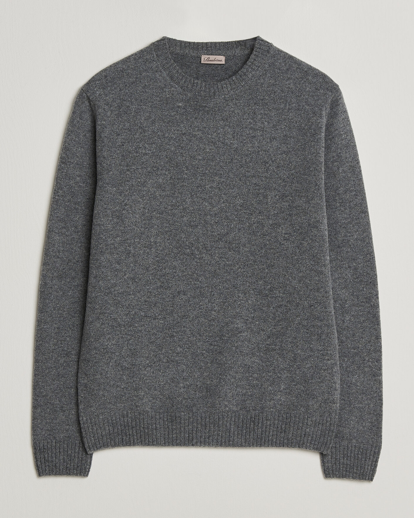 Men | Sweaters & Knitwear | Stenströms | Knitted Lambswool Crew Neck Mid Grey Melange