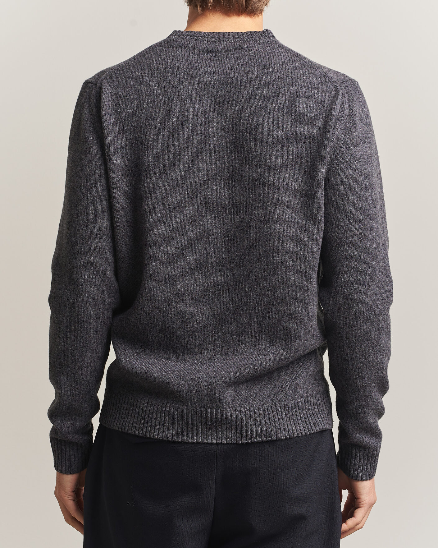 Men | Sweaters & Knitwear | Stenströms | Knitted Lambswool Crew Neck Dark Grey Melange