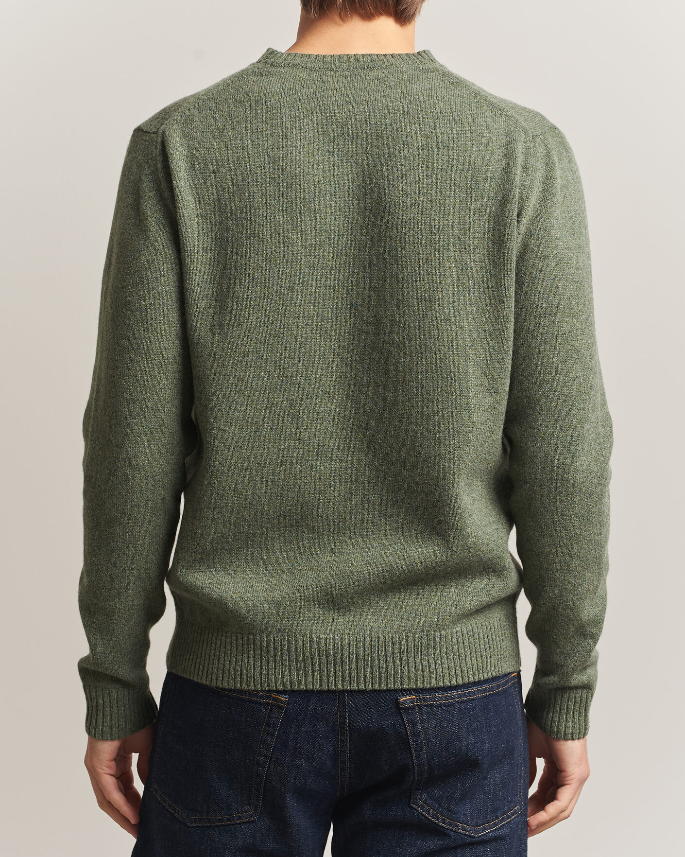 Men | Sweaters & Knitwear | Stenströms | Knitted Lambswool Crew Neck Light Army Green Melange