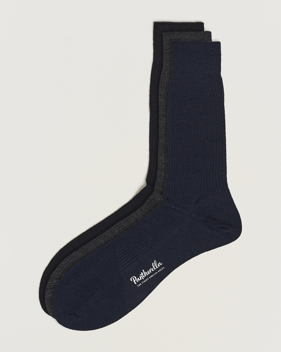 Men | Underwear & Socks | Pantherella | 3-Pack Naish Merino/Nylon Sock Navy/Black/Charcoal
