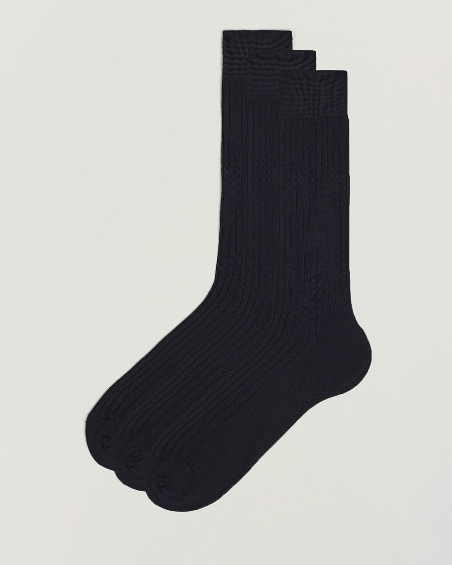 Men | Underwear & Socks | Bresciani | 3-pack Wool/Nylon Ribbed Short Socks Navy