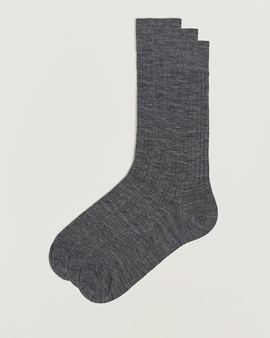 Men | Underwear & Socks | Bresciani | 3-pack Wool/Nylon Ribbed Short Socks Medium Grey