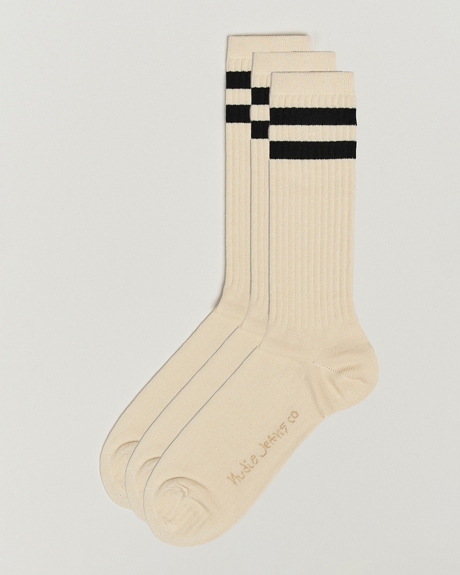 Men | Underwear & Socks | Nudie Jeans | 3-pack Amundsson Tennis Socks Off White/Black