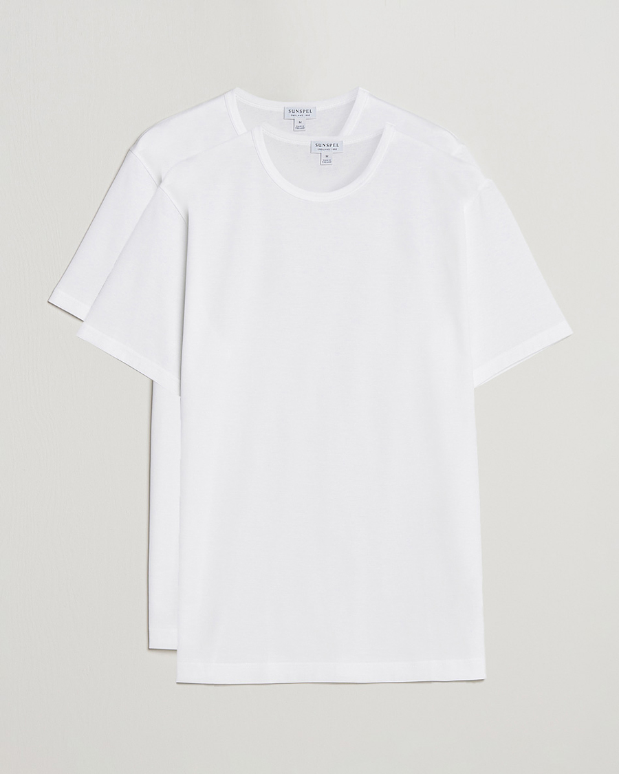 Men | T-Shirts | Sunspel | 2-Pack Crew Neck Q82 Cotton T-Shirt White