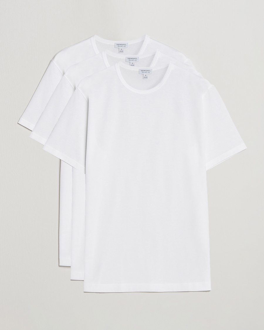 Men | T-Shirts | Sunspel | 3-Pack Crew Neck Q82 Cotton T-Shirt White