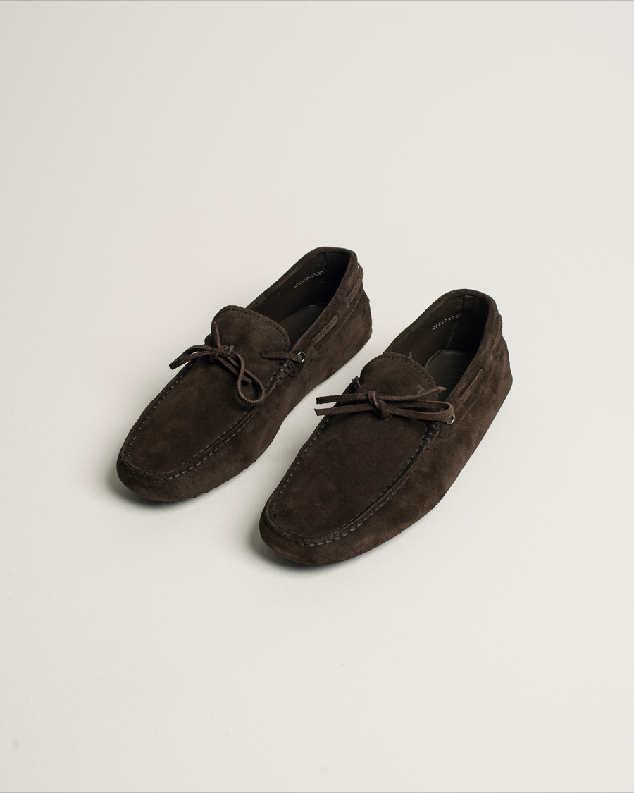 Men | Tod's Laccetto Gommino Carshoe Dark Brown Suede | Pre-owned | Tod's Laccetto Gommino Carshoe Dark Brown Suede