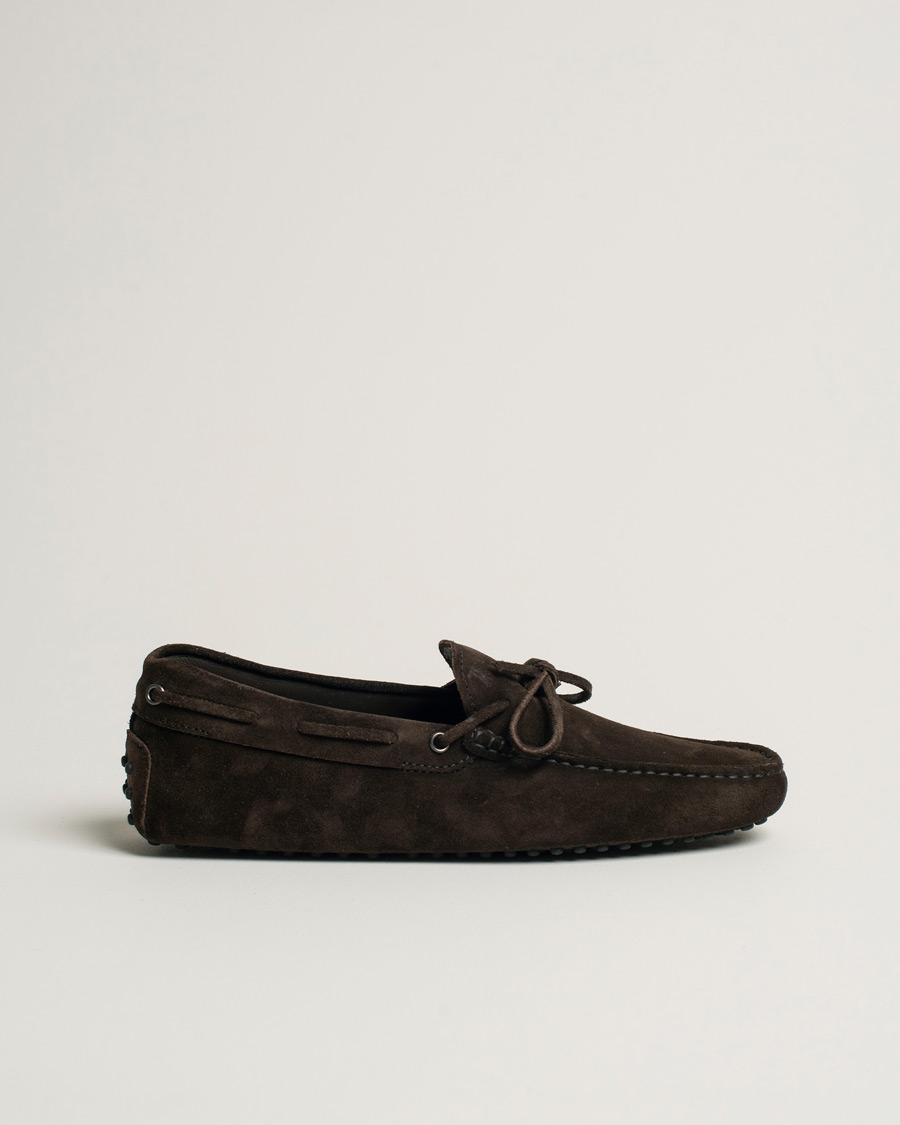 Men | Tod's Laccetto Gommino Carshoe Dark Brown Suede | Pre-owned | Tod's Laccetto Gommino Carshoe Dark Brown Suede