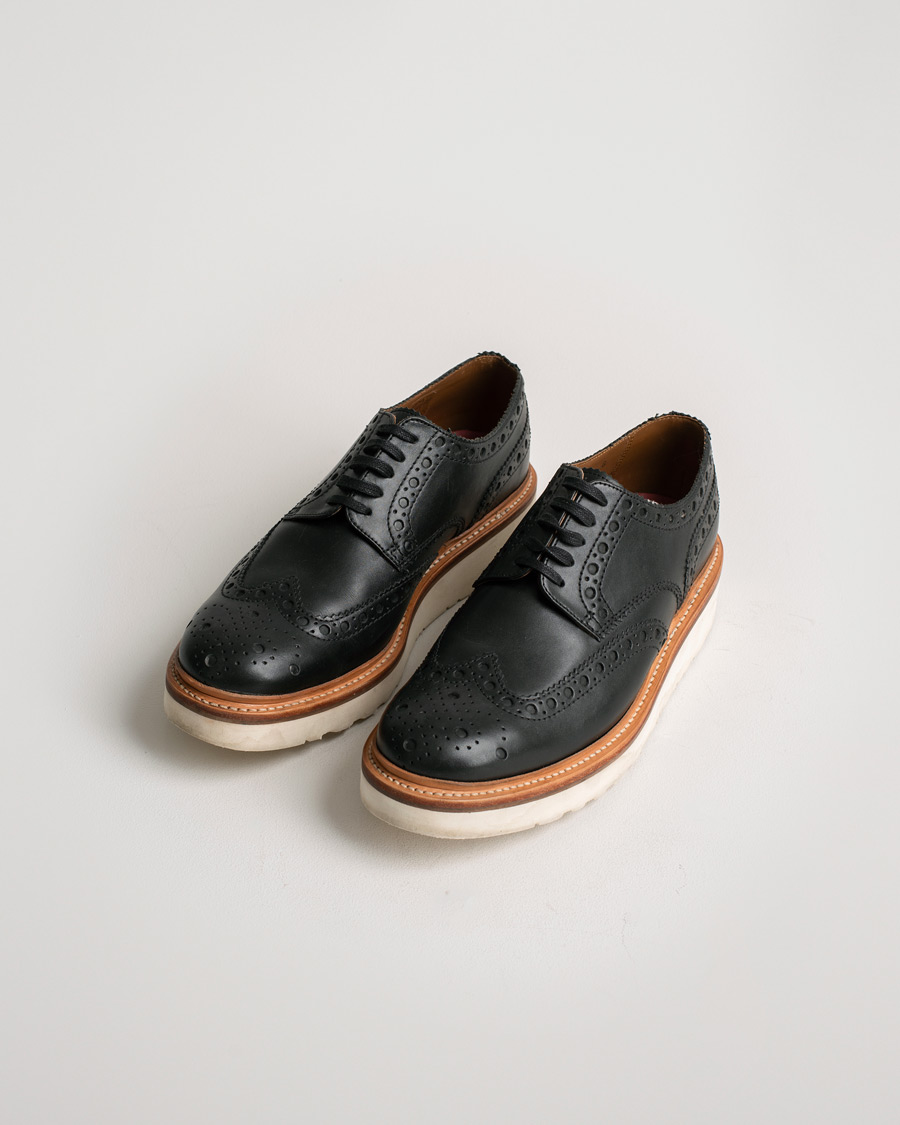 Men | Grenson Archie Brogue Derby Wedge Sole Black Calf | Pre-owned | Grenson Archie Brogue Derby Wedge Sole Black Calf