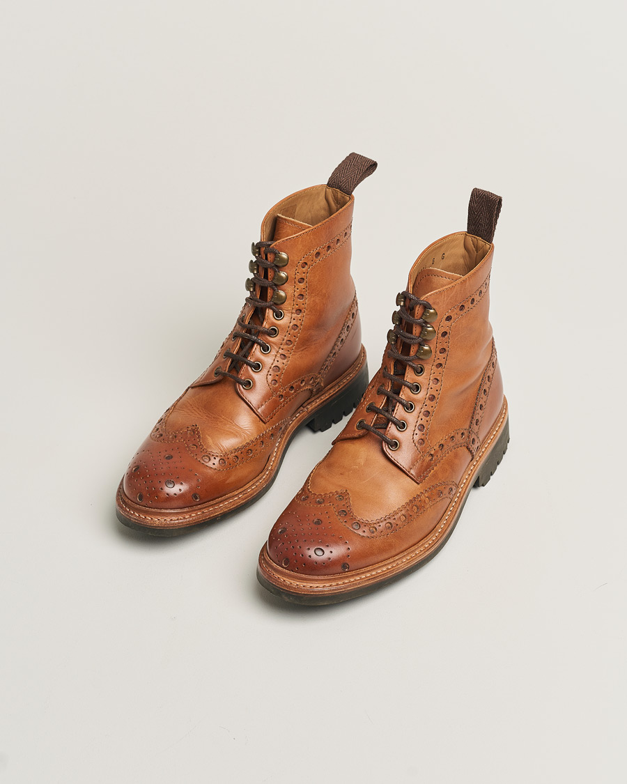 Men | Grenson Fred Brogue Boot Commando Sole Cognac Calf UK6 - EU40 | Pre-owned | Grenson Fred Brogue Boot Commando Sole Cognac Calf UK6 - EU40