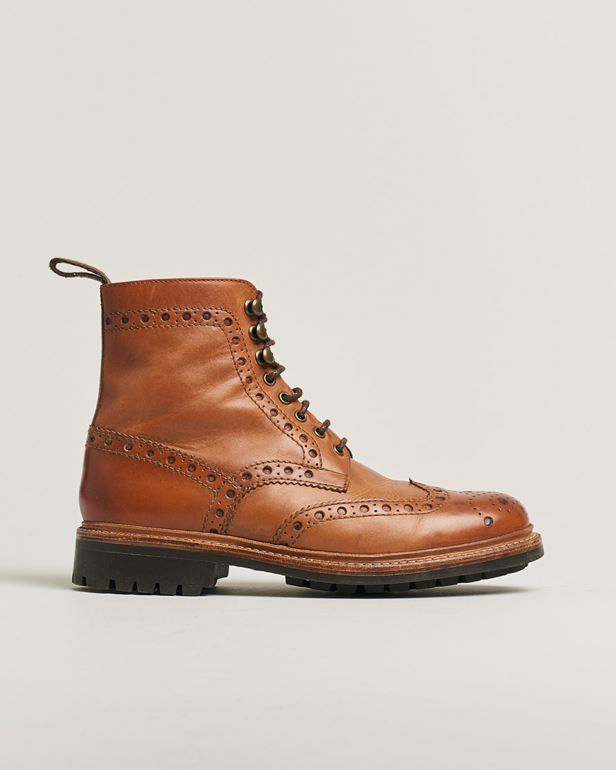 Men | Grenson Fred Brogue Boot Commando Sole Cognac Calf UK6 - EU40 | Pre-owned | Grenson Fred Brogue Boot Commando Sole Cognac Calf UK6 - EU40
