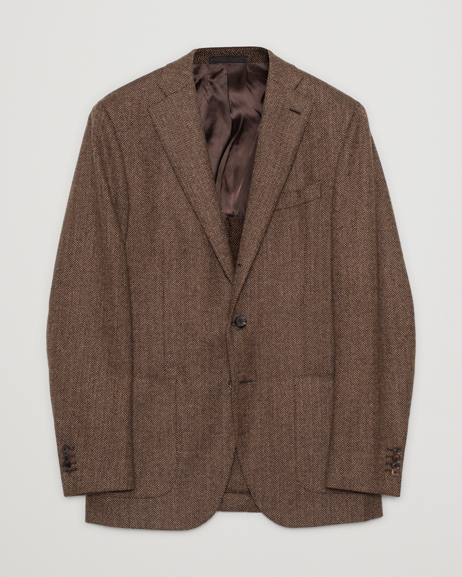 Men | Blazers | Pre-owned | Caruso Herringbone Wool Cashmere Blazer Brown 50