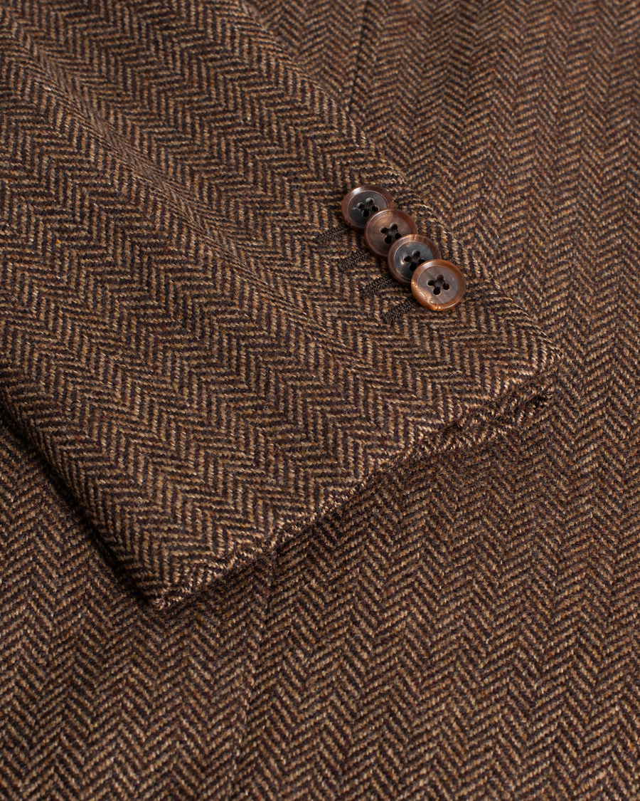 Men | Blazers | Pre-owned | Caruso Herringbone Wool Cashmere Blazer Brown 50