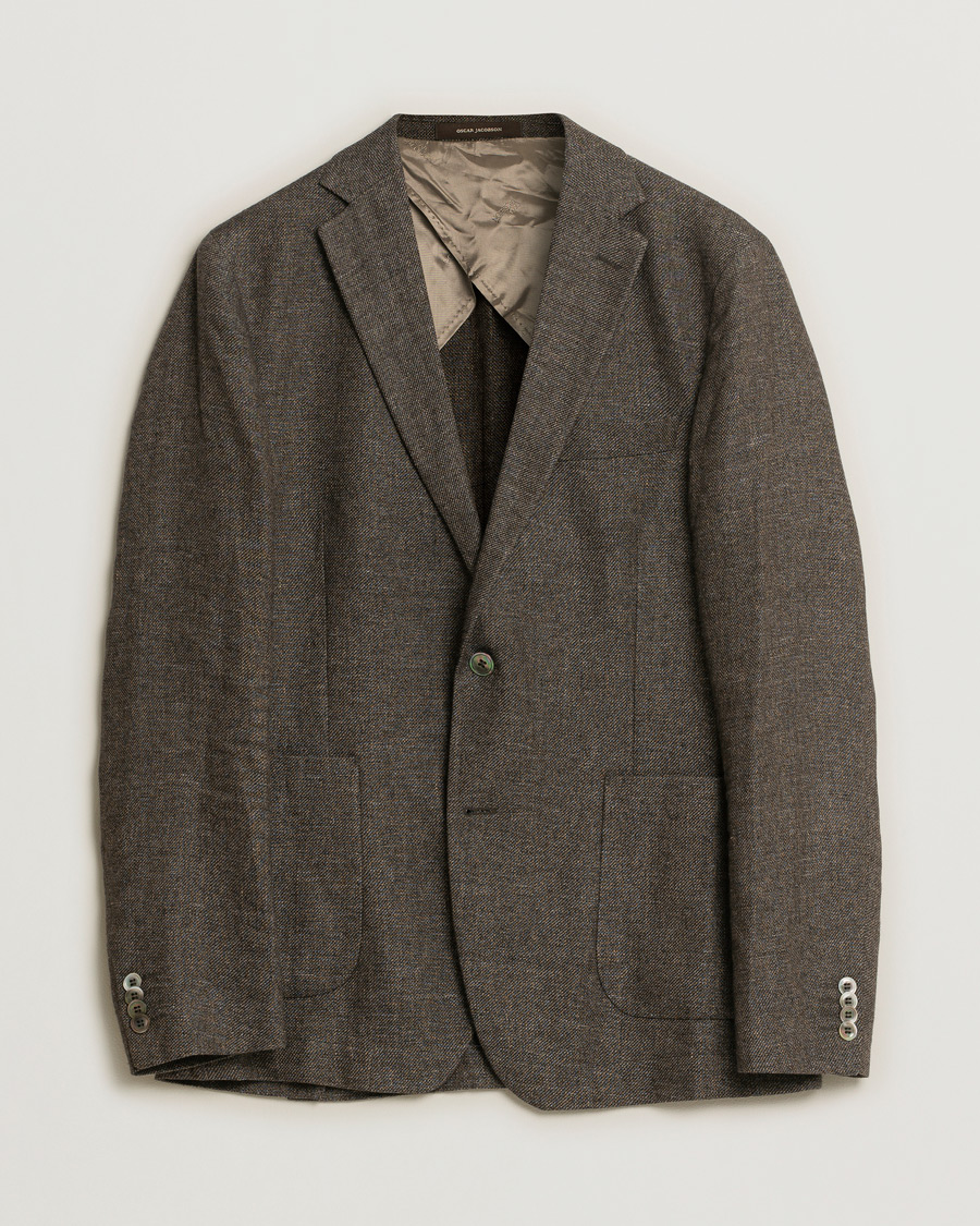 Men | Blazers | Pre-owned | Oscar Jacobson Einar Linen/Wool Patch Pocket Blazer Brown 52