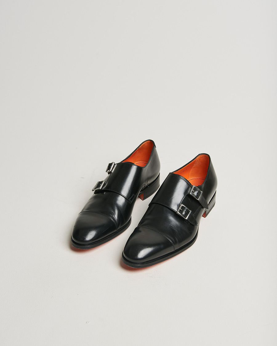 Men | Santoni Blake Double Monk  Black Calf | Pre-owned | Santoni Blake Double Monk  Black Calf