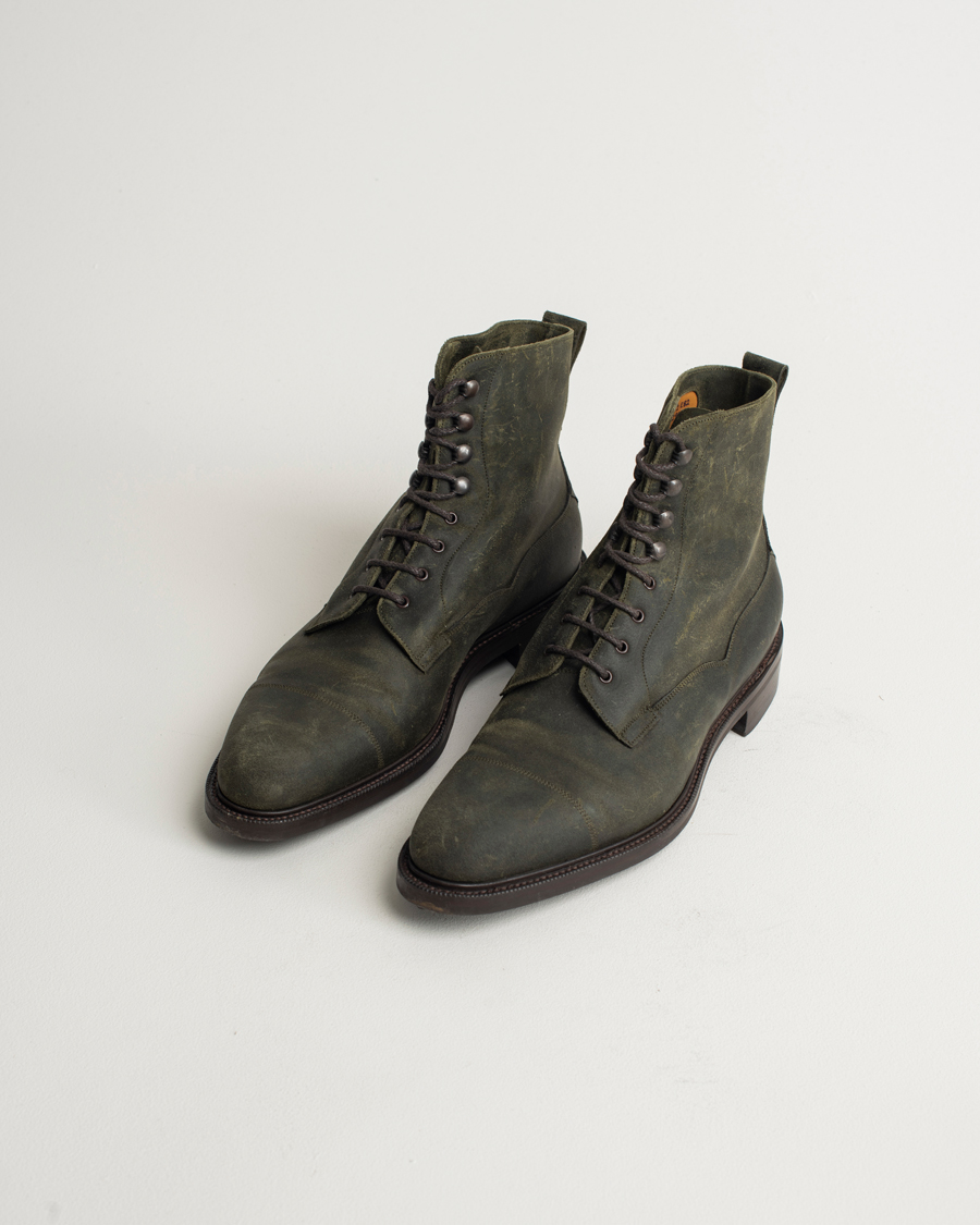 Men | Edward Green Galway Dainite Boot Khaki Waxed Suede | Pre-owned | Edward Green Galway Dainite Boot Khaki Waxed Suede