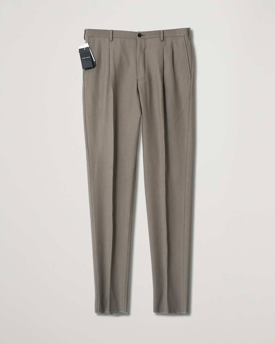 Men | Trousers | Pre-owned | Giorgio Armani Tapered Wool Flannel Trousers Light Grey