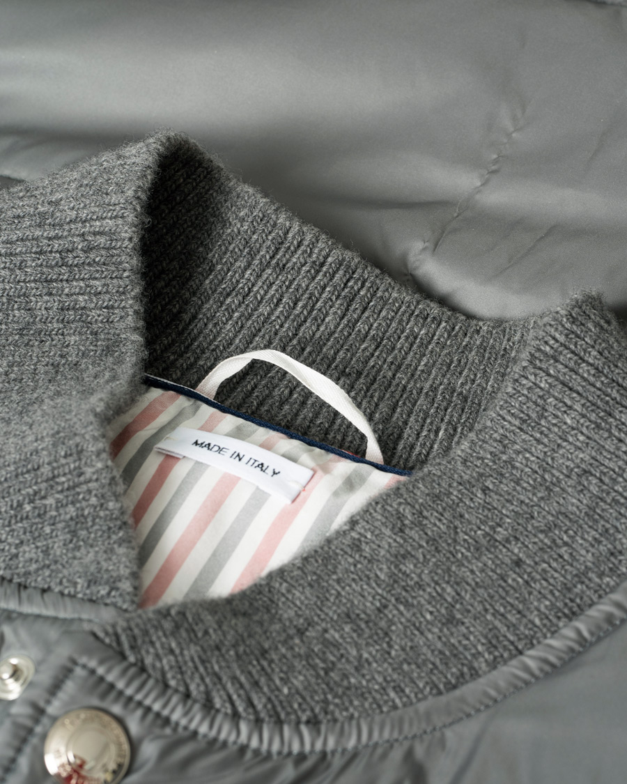 Men | Coats & Jackets | Pre-owned | Thom Browne 4 Bar Snap Front Down Vest Light Grey