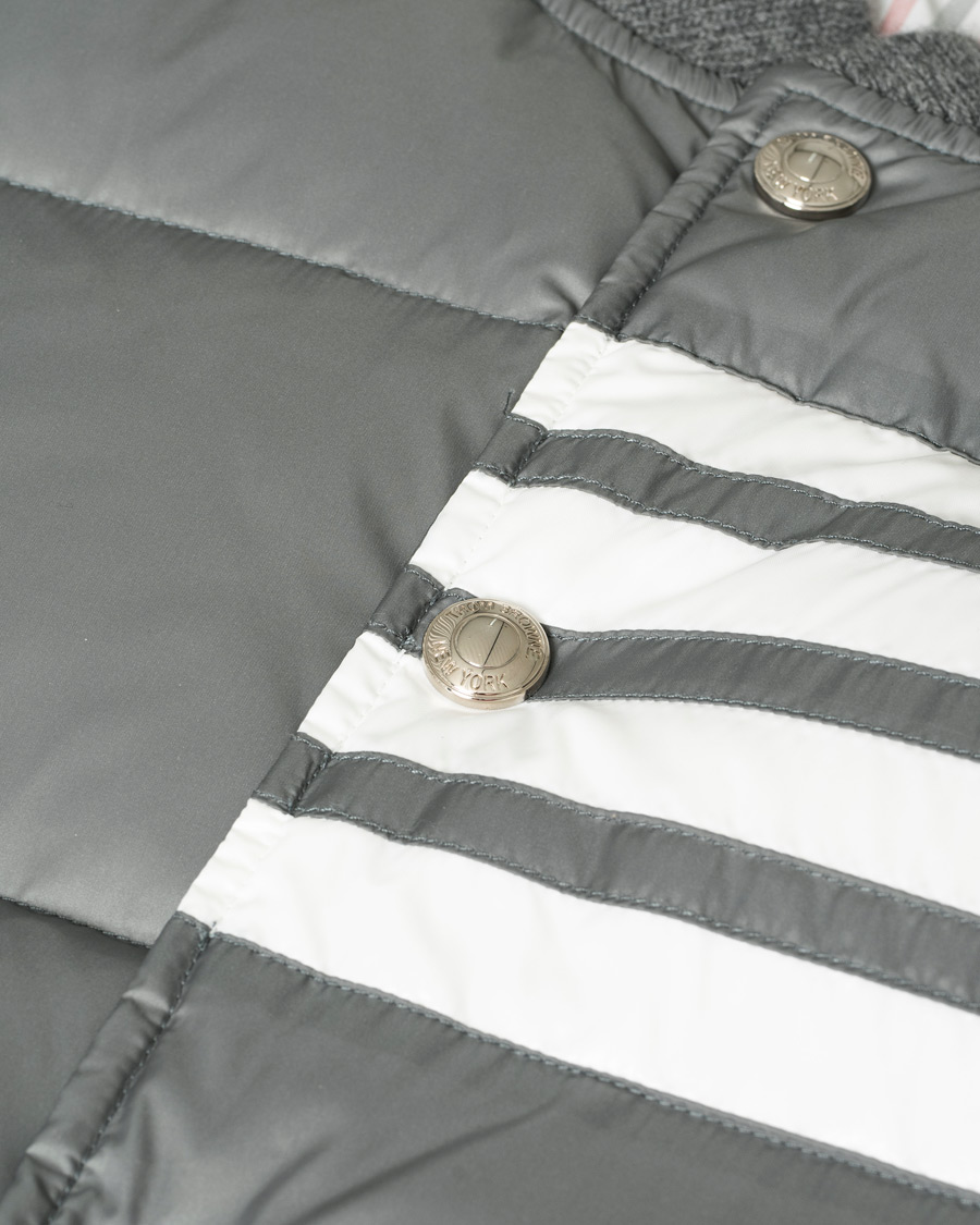 Men | Coats & Jackets | Pre-owned | Thom Browne 4 Bar Snap Front Down Vest Light Grey