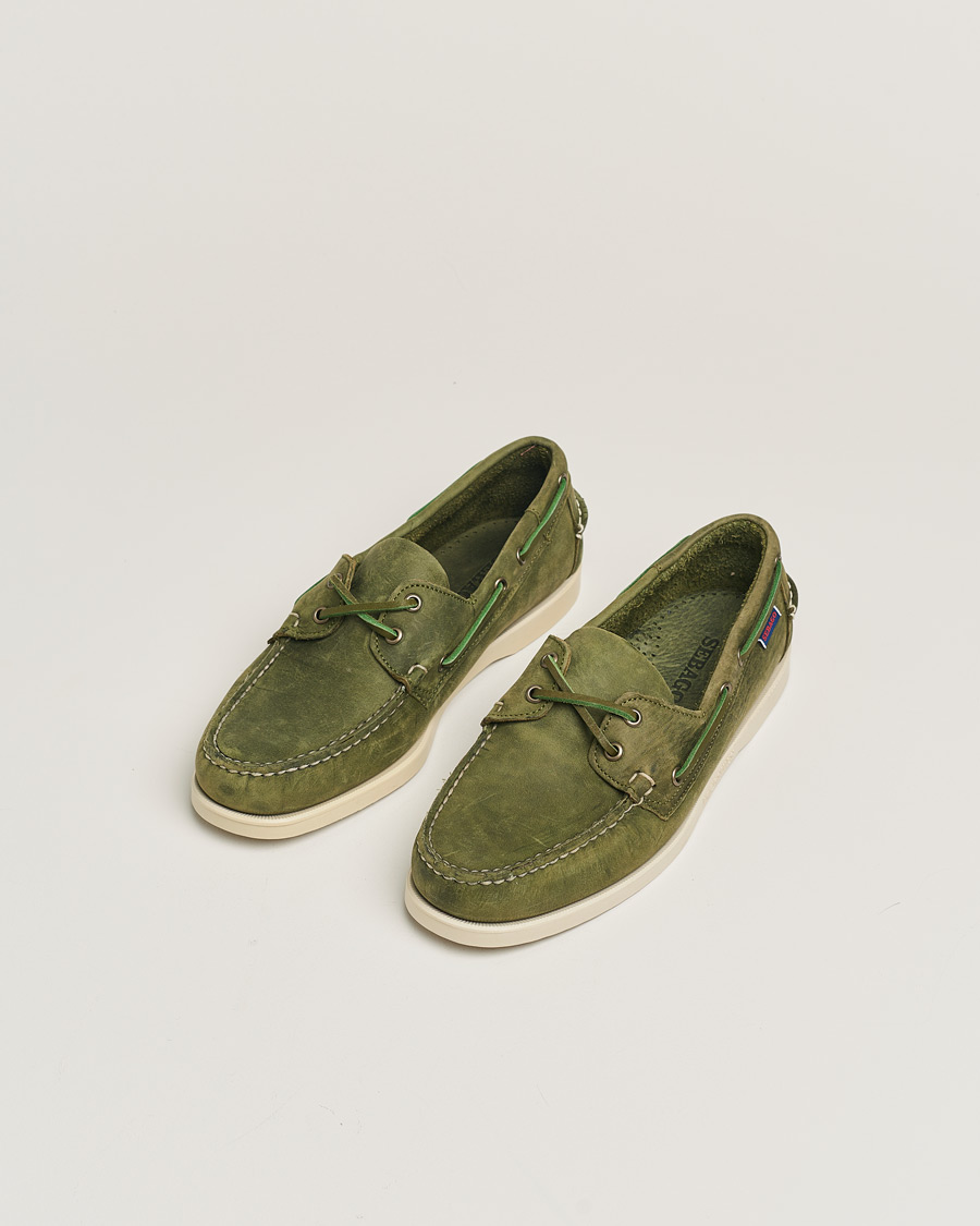 Men | Sebago Docksides Nubuck Boat Shoe Green Military | Pre-owned | Sebago Docksides Nubuck Boat Shoe Green Military