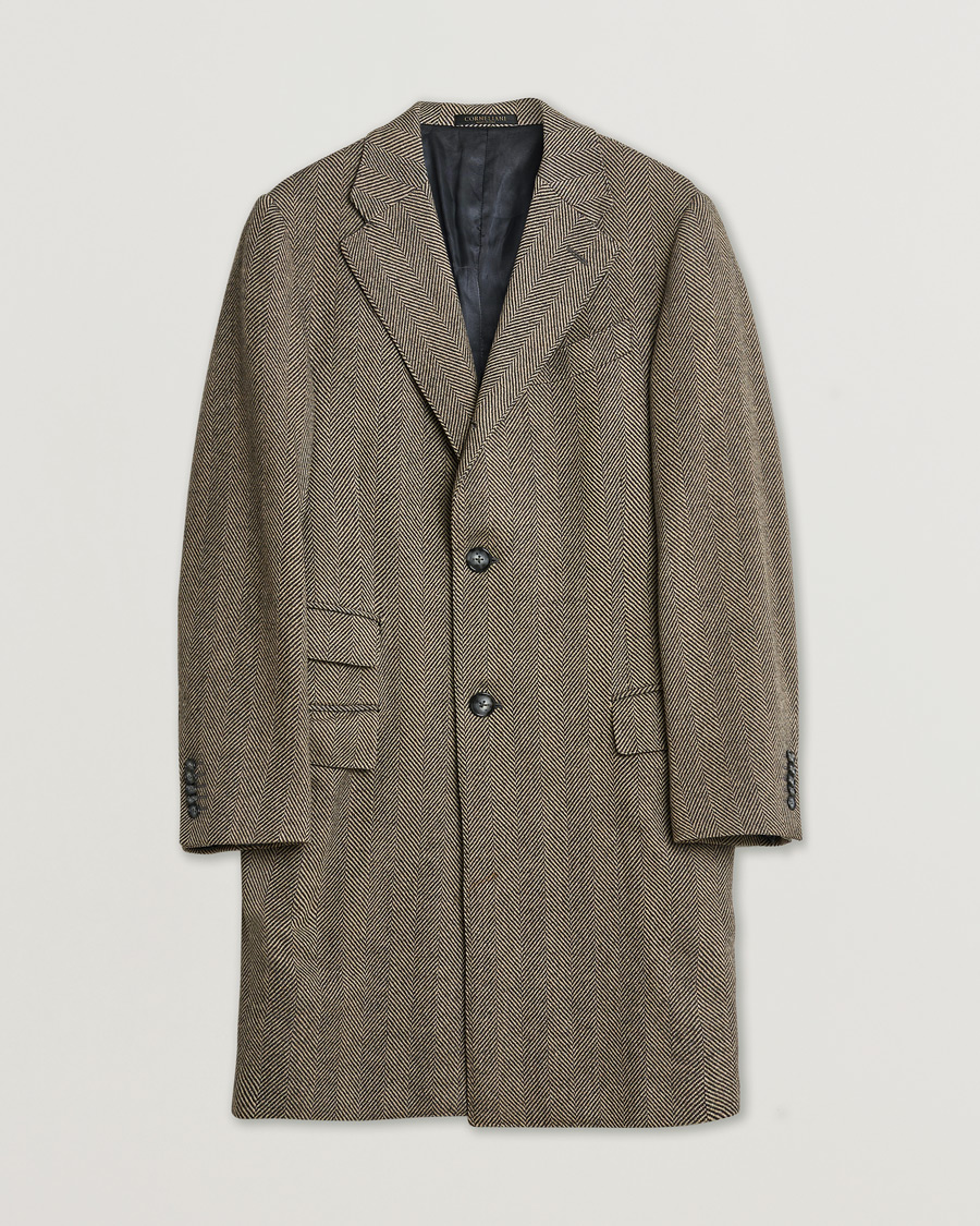 Men | Pre-owned Coats & Jackets | Pre-owned | Corneliani Cashmere Blend Herringbone Coat Brown 46