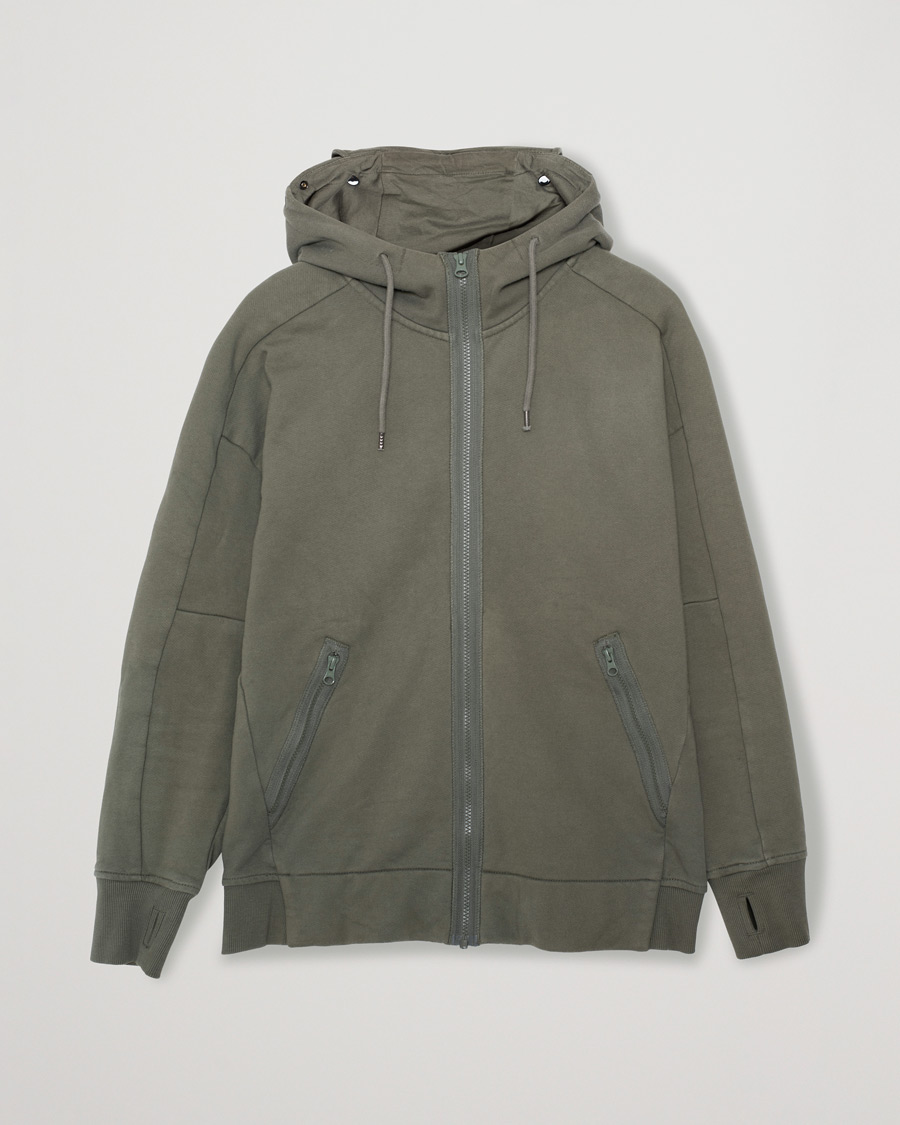 Men | Sweaters & Knitwear | Pre-owned | C.P. Company Diagonal Raised Fleece Full Zip Goggle Hoodie Green
