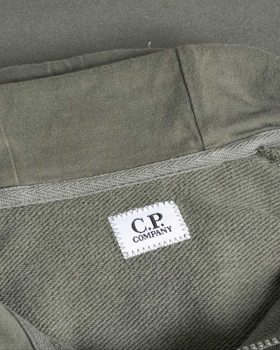 Men | Sweaters & Knitwear | Pre-owned | C.P. Company Diagonal Raised Fleece Full Zip Goggle Hoodie Green