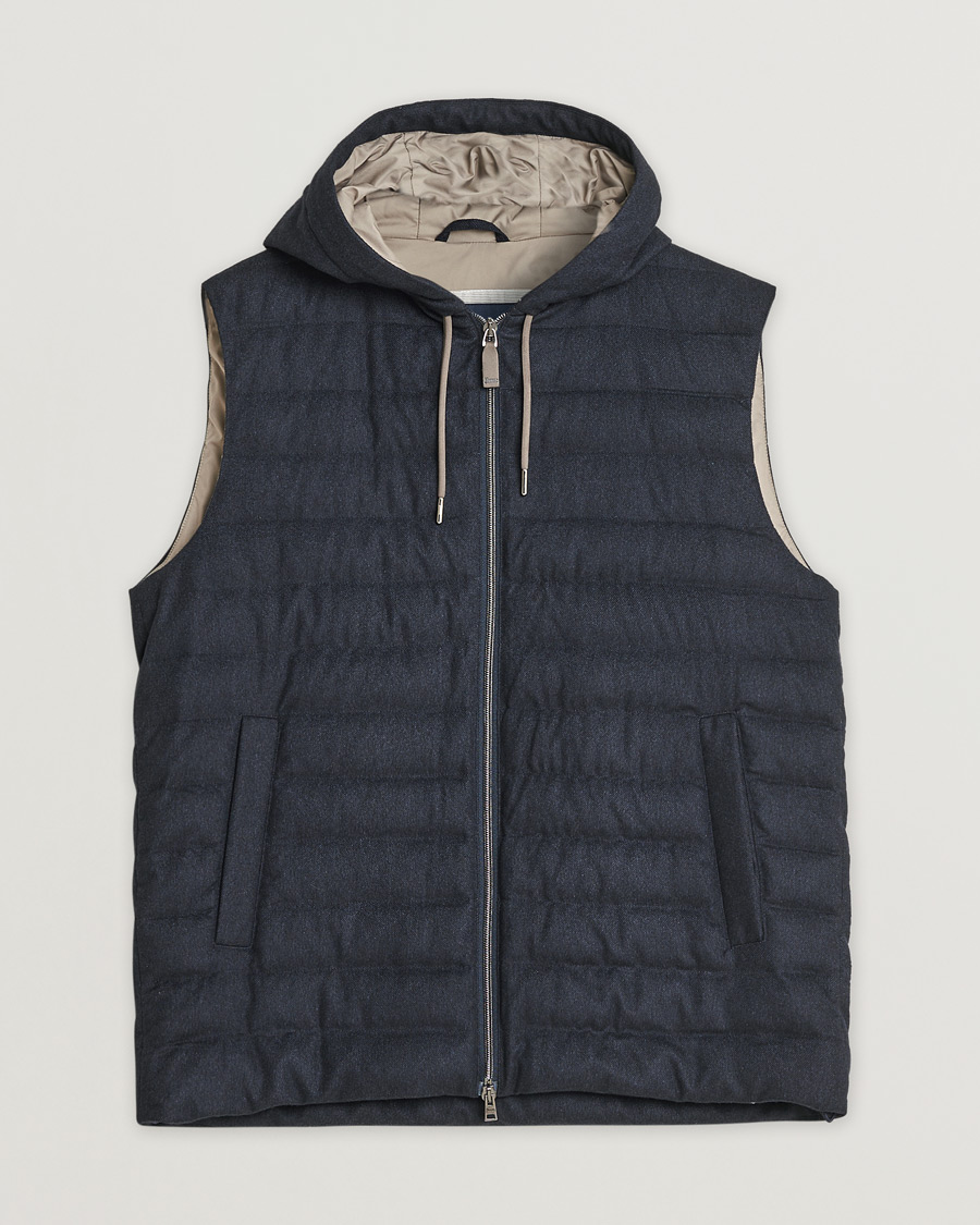 Men | Pre-owned Coats & Jackets | Pre-owned | Herno Hooded Flannel Cashmere & Silk Vest Navy 52