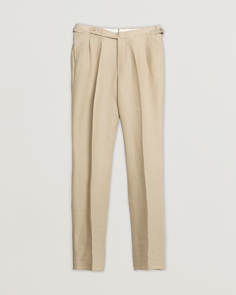 Men | Beams F Pleated Linen Trousers Beige | Pre-owned | Beams F Pleated Linen Trousers Beige