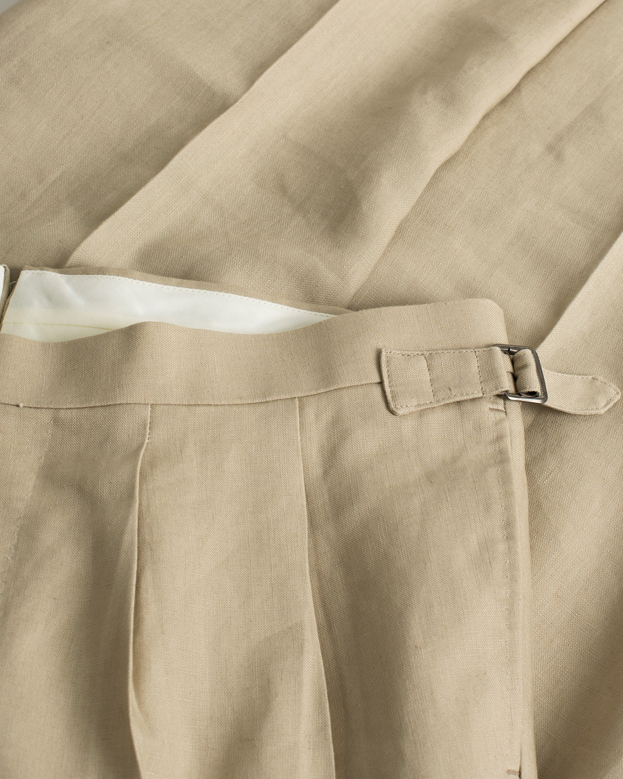 Men | Beams F Pleated Linen Trousers Beige | Pre-owned | Beams F Pleated Linen Trousers Beige