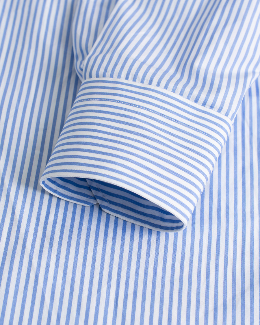 Men | Shirts | Pre-owned | Kiton Slim Fit Striped Poplin Shirt Light Blue