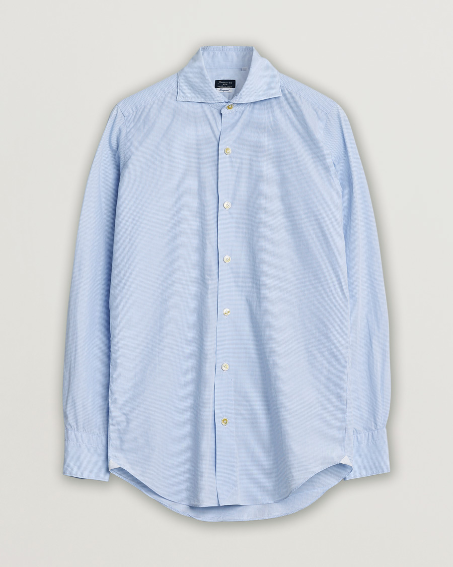 Men | Finamore Napoli Milano Slim Washed Dress Shirt Blue Check | Pre-owned | Finamore Napoli Milano Slim Washed Dress Shirt Blue Check