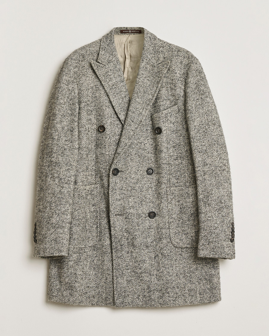 Men | Morris Double Breasted Herringbone Wool Coat Navy 52 | Pre-owned | Morris Double Breasted Herringbone Wool Coat Navy 52