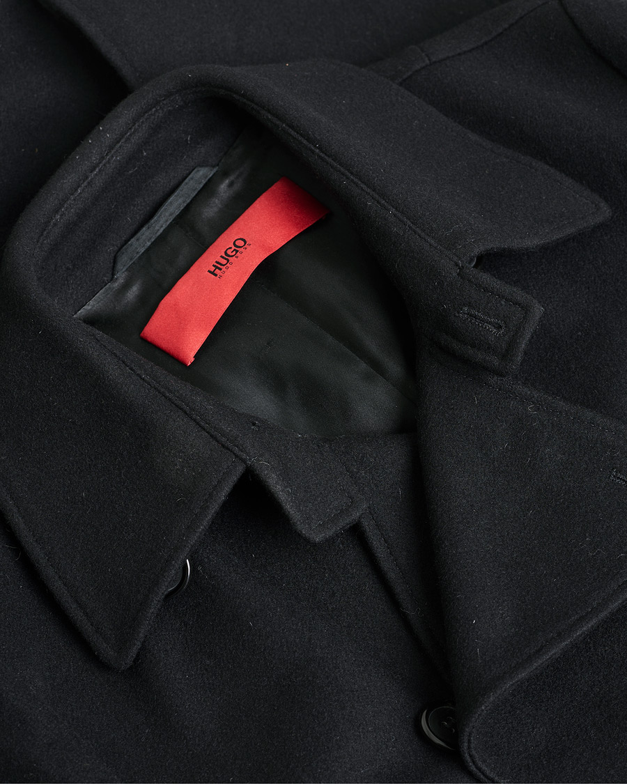 Men | HUGO Double Breasted Wool Coat Black M | Pre-owned | HUGO Double Breasted Wool Coat Black M