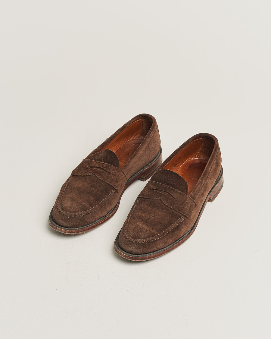 Men | Alden 6245F Unlined Leisure Handsewn Penny Loafer Dark Brown Suede US10 - EU44 | Pre-owned | Alden 6245F Unlined Leisure Handsewn Penny Loafer Dark Brown Suede US10 - EU44