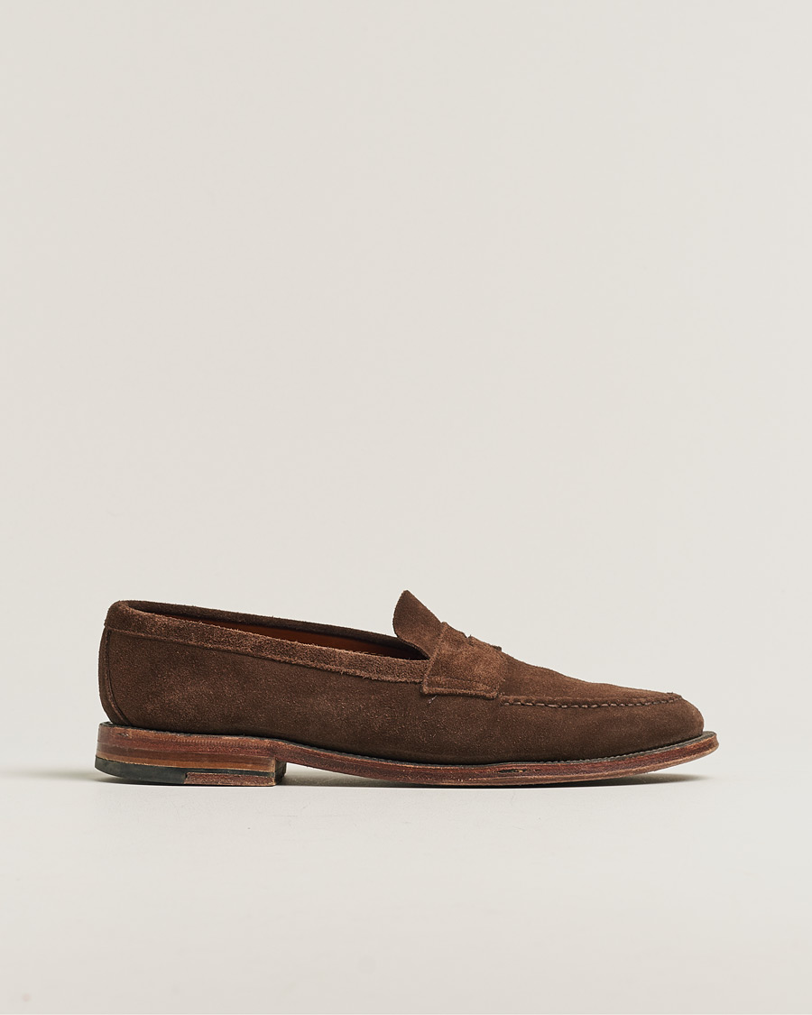 Men | Alden 6245F Unlined Leisure Handsewn Penny Loafer Dark Brown Suede US10 - EU44 | Pre-owned | Alden 6245F Unlined Leisure Handsewn Penny Loafer Dark Brown Suede US10 - EU44