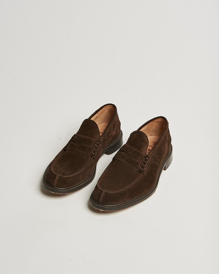 Men | Tricker's James Penny Loafers Chocolate Suede | Pre-owned | Tricker's James Penny Loafers Chocolate Suede