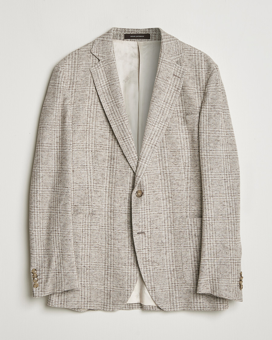 Men | Blazers | Pre-owned | Oscar Jacobson Jan Soft Checked Cotton/Linen Blazer Grey 152