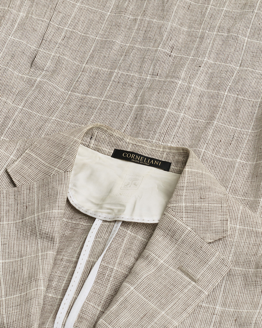 Men | Pre-owned Blazers | Pre-owned | Corneliani Linen Blazer Light Beige Check 48