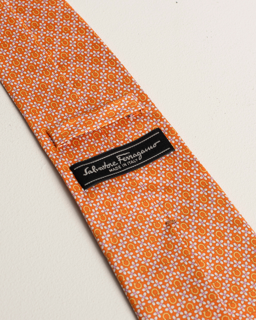 Men | Ferragamo Monogram Silk Tie Orange | Pre-owned | Ferragamo Monogram Silk Tie Orange