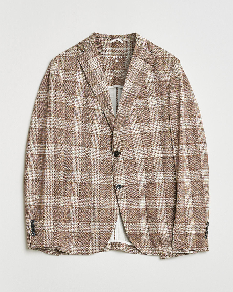 Men | Circolo Checked Jersey Blazer Beige 54 | Pre-owned | Circolo Checked Jersey Blazer Beige 54