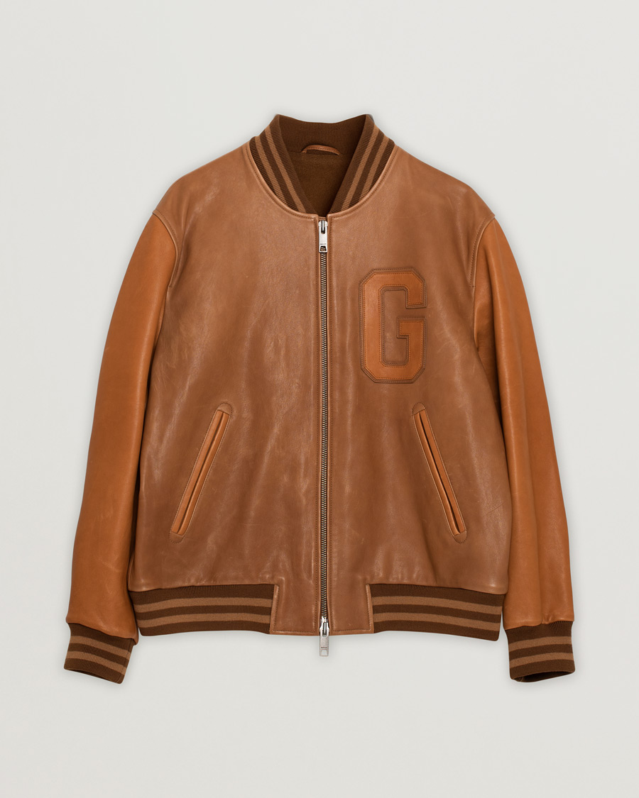 Men | Pre-owned Coats & Jackets | Pre-owned | GANT Leather Varsity Jacket Brown Sugar