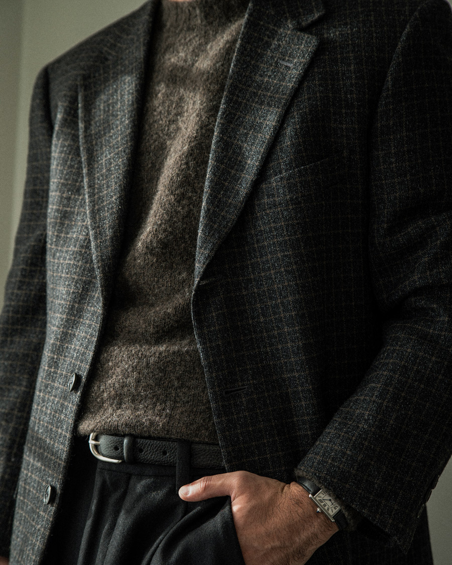 Men | Ermenegildo Zegna Vintage Wool Checked Blazer Dark Grey 50 | Pre-owned | Ermenegildo Zegna Vintage Wool Checked Blazer Dark Grey 50