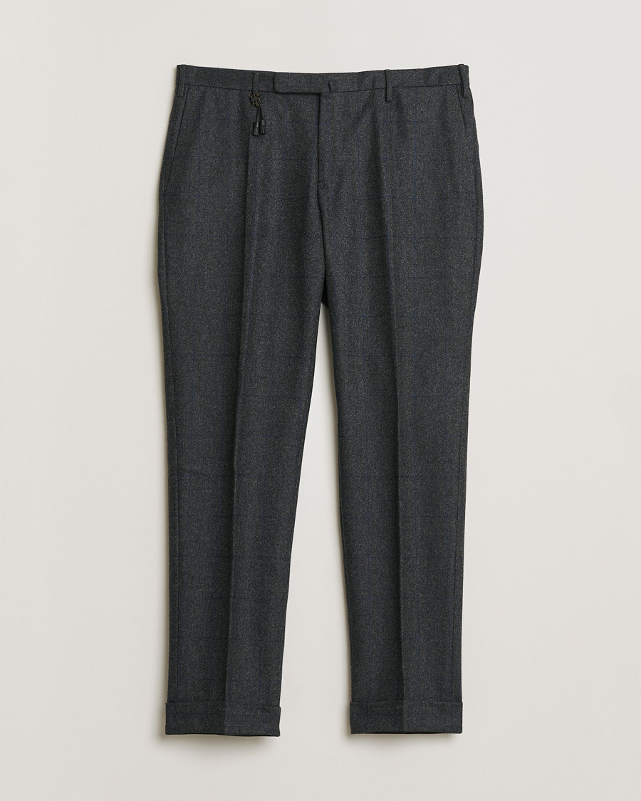 Men | Pre-owned Trousers | Pre-owned | Incotex Slim Fit Flannel Trousers Dark Grey Check 50