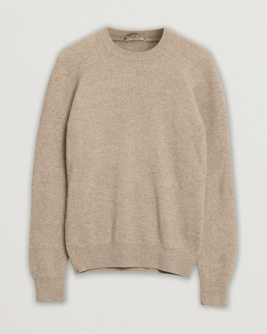 Men | Sweaters & Knitwear | Pre-owned | Fioroni Puro Filo Cashmere Rib Crewneck Beige 48