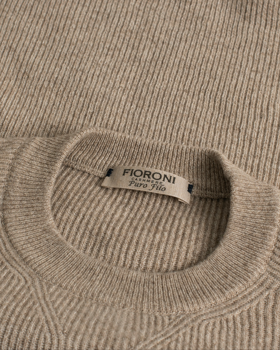 Men | Sweaters & Knitwear | Pre-owned | Fioroni Puro Filo Cashmere Rib Crewneck Beige 48