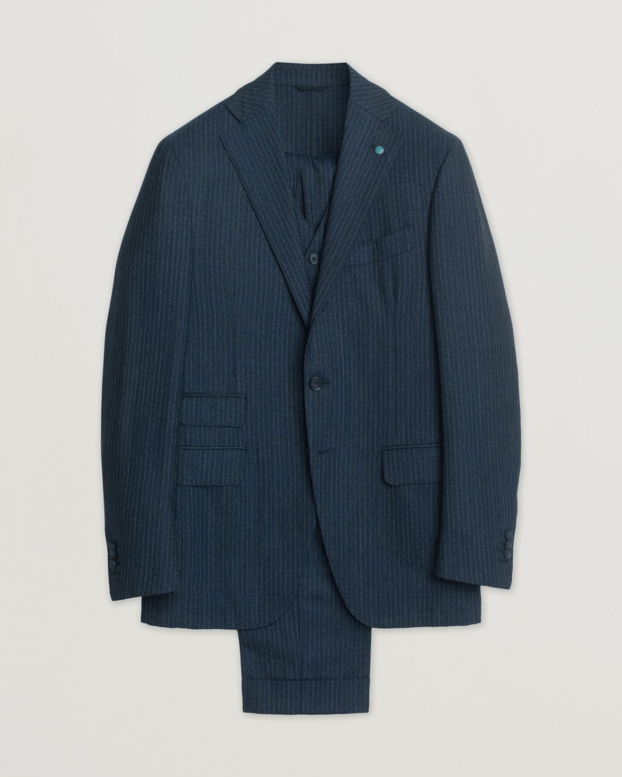 Men | Blazers | Pre-owned | Eidos Napoli 3-Piece Pinstripe Suit Wool Navy 48